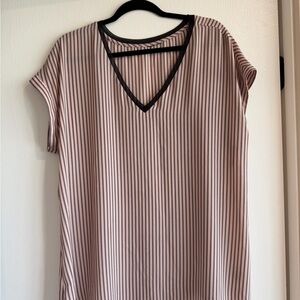 Striped V-Neck Women’s Top in Blush with Black Trim